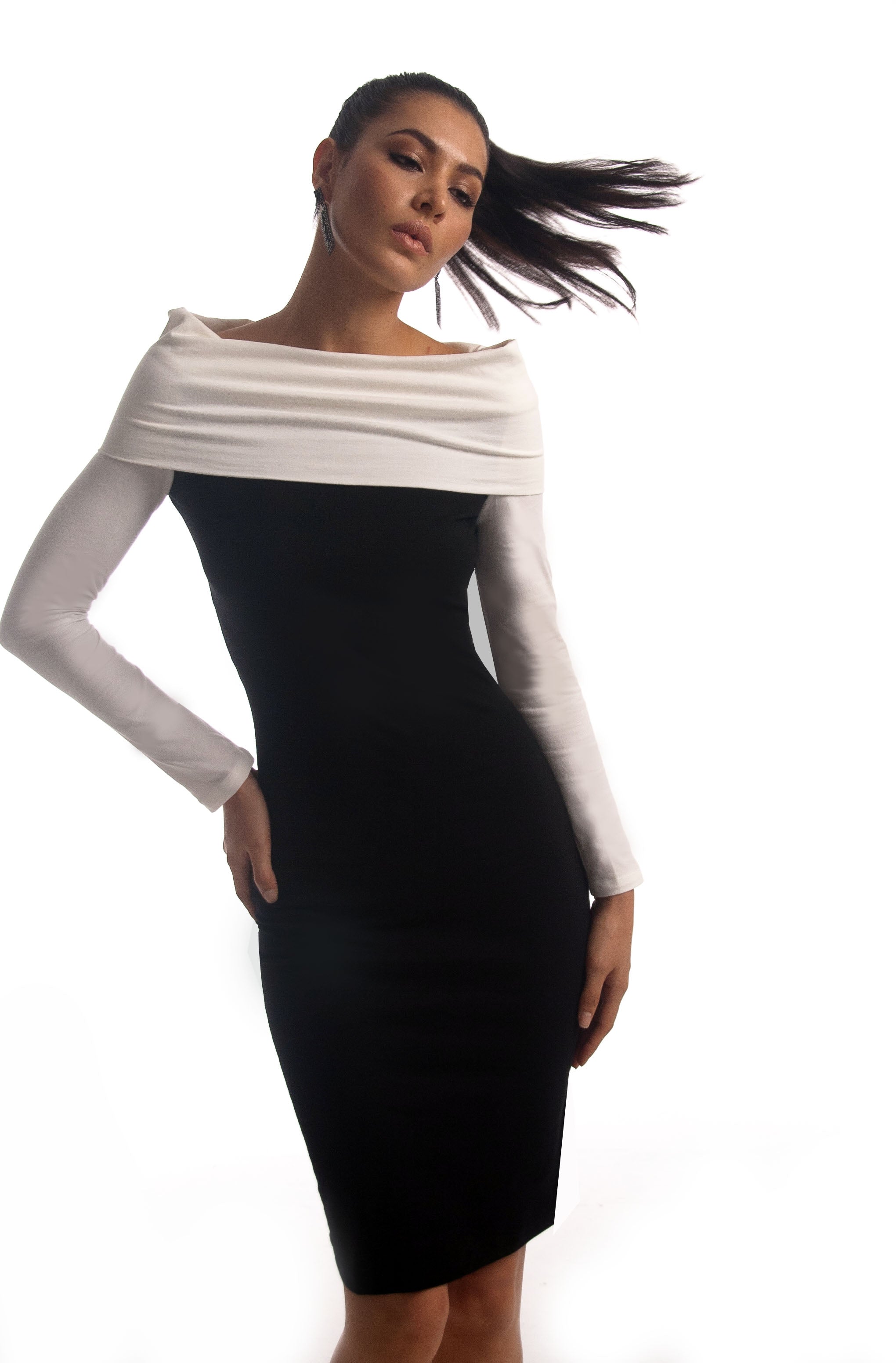 Monochrome  Off- shoulder Dress